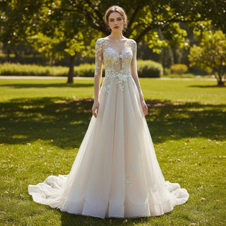 Floral Lace Long Sleeve Sheath Wedding Dress Bridal Gown - Rosymae