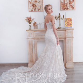 Floral Princess Mermaid Lace Wedding Gown with Bling - Rosymae