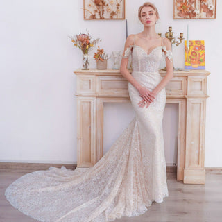 Floral Princess Mermaid Lace Wedding Gown with Bling - Rosymae