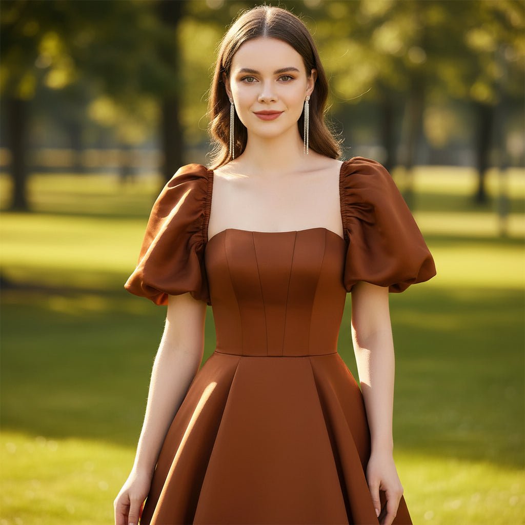 Formal Dresses & Evening Party Gown with Puffy Short Sleeve Brown / 18