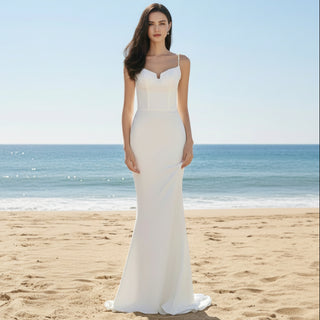 Spaghetti Straps Mermaid Satin Wedding Dress Bridal Gown Ivory / Custom Size Spaghetti Straps Mermaid Satin Wedding Dress Bridal Gown Ivory / Custom Size