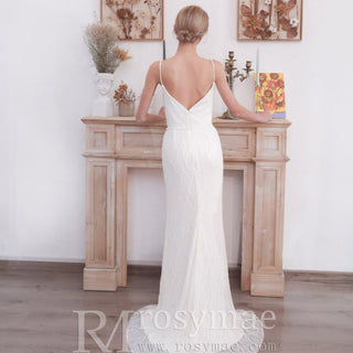 Glamorous Spaghetti Strap Long Fishtail Wedding Dress - Rosymae