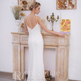 Glamorous Spaghetti Strap Long Fishtail Wedding Dress - Rosymae