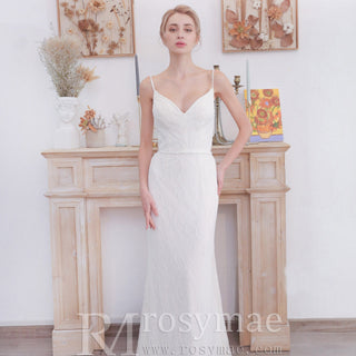 Glamorous Spaghetti Strap Long Fishtail Wedding Dress - Rosymae
