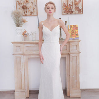 Glamorous Spaghetti Strap Long Fishtail Wedding Dress - Rosymae