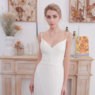 Glamorous Spaghetti Strap Long Fishtail Wedding Dress - Rosymae