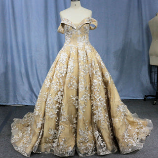 Golden Wedding Dress 3D Embroidery Lace Bridal Gowns - Rosymae