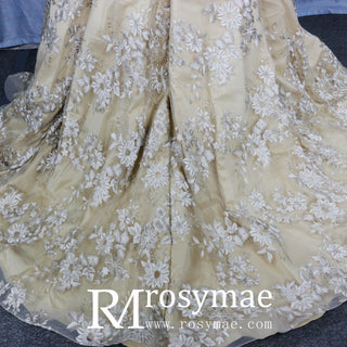 Golden Wedding Dress 3D Embroidery Lace Bridal Gowns - Rosymae