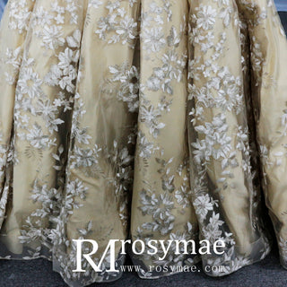 Golden Wedding Dress 3D Embroidery Lace Bridal Gowns - Rosymae