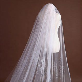 Beaded Star Long Wedding Head Veil for Bridal