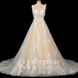 Gorgeous Cream Ball Gown Square Neck Wedding Dresses - Rosymae