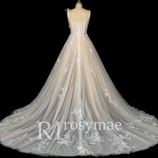 Gorgeous Cream Ball Gown Square Neck Wedding Dresses - Rosymae