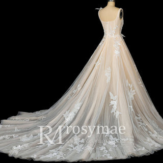 Gorgeous Cream Ball Gown Square Neck Wedding Dresses - Rosymae