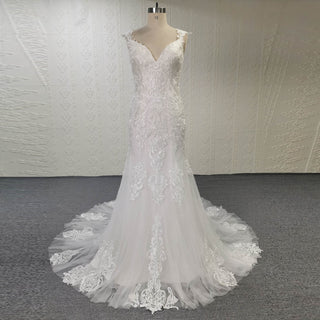 Gorgeous Fit and Flare Capped Floral Lace Wedding Dress - Rosymae