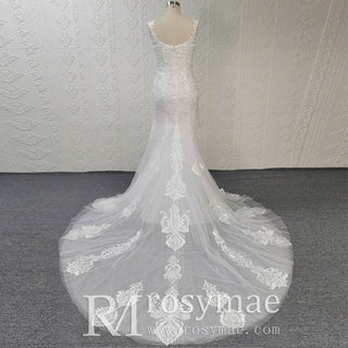 Gorgeous Fit and Flare Capped Floral Lace Wedding Dress - Rosymae