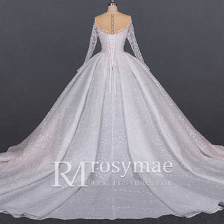 Gorgeous Long Sleeve Ballgown Wedding Dress with Plunging - Rosymae