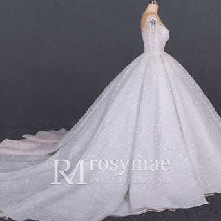 Gorgeous Long Sleeve Ballgown Wedding Dress with Plunging - Rosymae