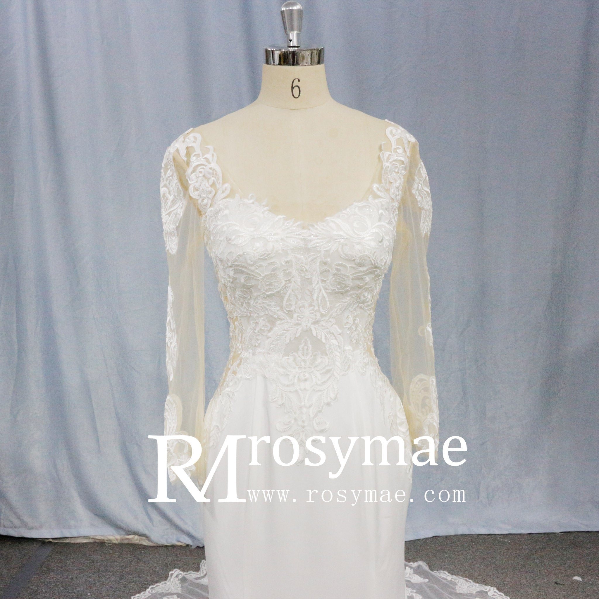 Gorgeous Long-Sleeved Fit and Flare Wedding Dress - Rosymae