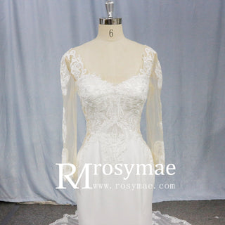 Gorgeous Long-Sleeved Fit and Flare Wedding Dress - Rosymae