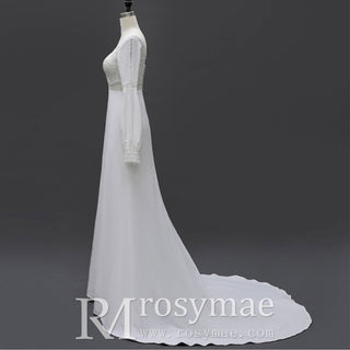 Gorgeous Long Sleeves V-Neck Mermaid Wedding Dress - Rosymae