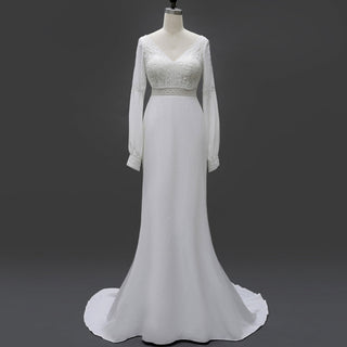 Gorgeous Long Sleeves V-Neck Mermaid Wedding Dress - Rosymae