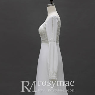 Gorgeous Long Sleeves V-Neck Mermaid Wedding Dress - Rosymae