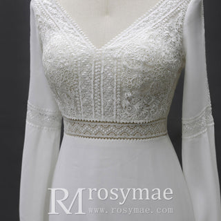 Gorgeous Long Sleeves V-Neck Mermaid Wedding Dress - Rosymae