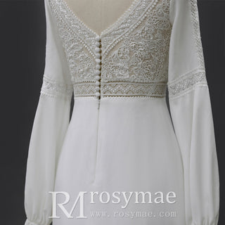 Gorgeous Long Sleeves V-Neck Mermaid Wedding Dress - Rosymae