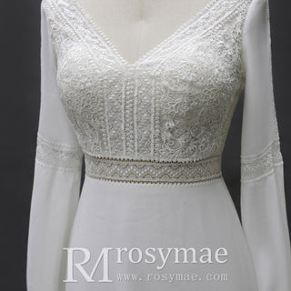 Gorgeous Long Sleeves V-Neck Mermaid Wedding Dress - Rosymae