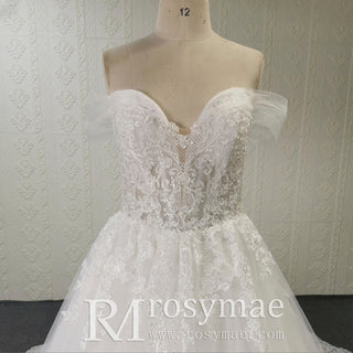 Gorgeous Off the Shoulder Ballgown Lace Wedding Dress for Elegant Bride - Rosymae