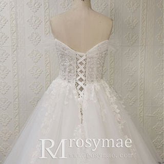 Gorgeous Off the Shoulder Ballgown Lace Wedding Dress for Elegant Bride - Rosymae