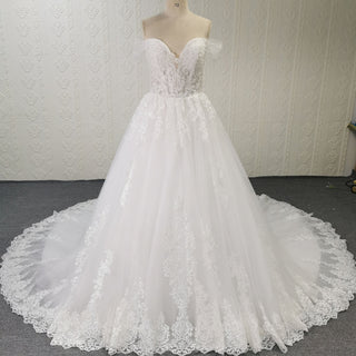 Gorgeous Off the Shoulder Ballgown Lace Wedding Dress for Elegant Bride - Rosymae
