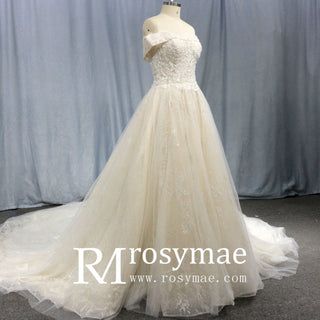 Gorgeous Off the Shoulder Lace Ball Gown Wedding Dresses - Rosymae