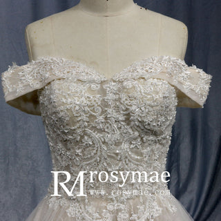 Gorgeous Off the Shoulder Lace Ball Gown Wedding Dresses - Rosymae