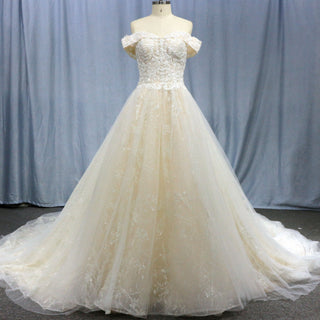 Gorgeous Off the Shoulder Lace Ball Gown Wedding Dresses - Rosymae