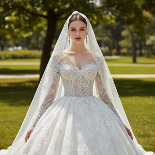 Gorgeous Off-the-shoulder Long Sleeve Lace Wedding Dress - Rosymae