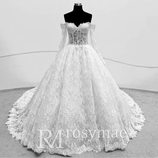 Gorgeous Off-the-shoulder Long Sleeve Lace Wedding Dress - Rosymae