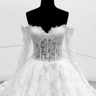 Gorgeous Off-the-shoulder Long Sleeve Lace Wedding Dress - Rosymae
