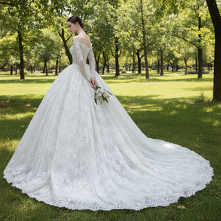Gorgeous Off-the-shoulder Long Sleeve Lace Wedding Dress - Rosymae