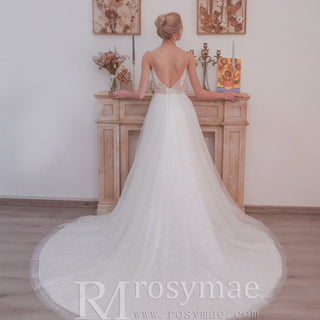 Gorgeous Spaghetti Straps Floral Lace A-Line Wedding Dress - Rosymae