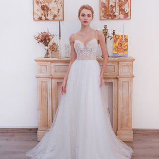 Gorgeous Spaghetti Straps Floral Lace A-Line Wedding Dress - Rosymae