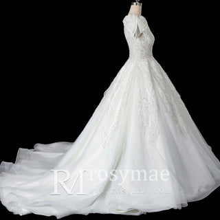Gorgeous Sparkly Ballgown Cap Sleeve Wedding Dresses - Rosymae