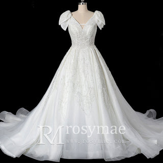 Gorgeous Sparkly Ballgown Cap Sleeve Wedding Dresses - Rosymae