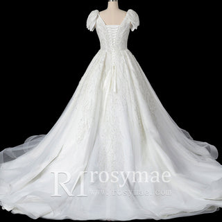 Gorgeous Sparkly Ballgown Cap Sleeve Wedding Dresses - Rosymae