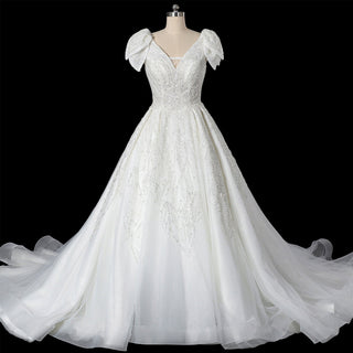 Gorgeous Sparkly Ballgown Cap Sleeve Wedding Dresses - Rosymae