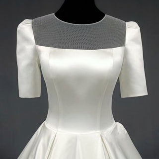 Modest Half Sleeve Satin Wedding Dresses Bridal Gown for Women