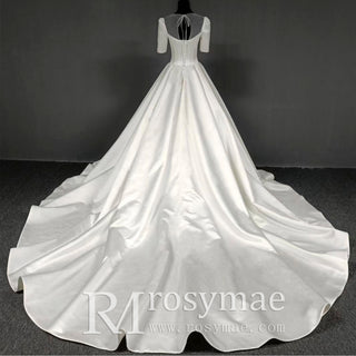 Modest Half Sleeve Satin Wedding Dresses Bridal Gown for Women