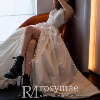 Halter High Neck Ruched Wedding Dresses with Leg Slit