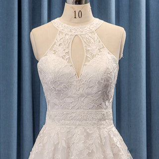 Halter Tulle and Lace A-line Wedding Dress with Keyhole Back