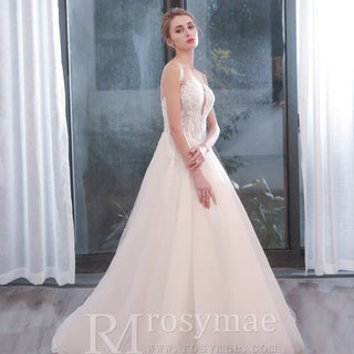 Heavy Beaded A-Line Tulle Wedding Dress with Illusion Sweetheart - Rosymae